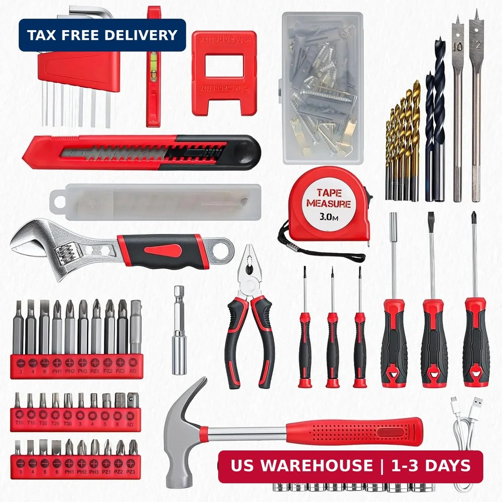 Tool Set - 8V Cordless Drill Set, 132 Piece Home Tool Set With Hand Drill, Tool