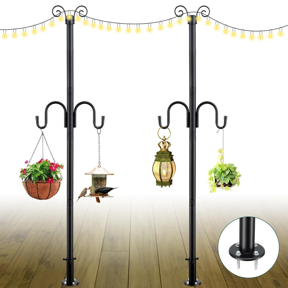 String Light Poles Patio Light Poles for String Lights Metal Post with Hooks