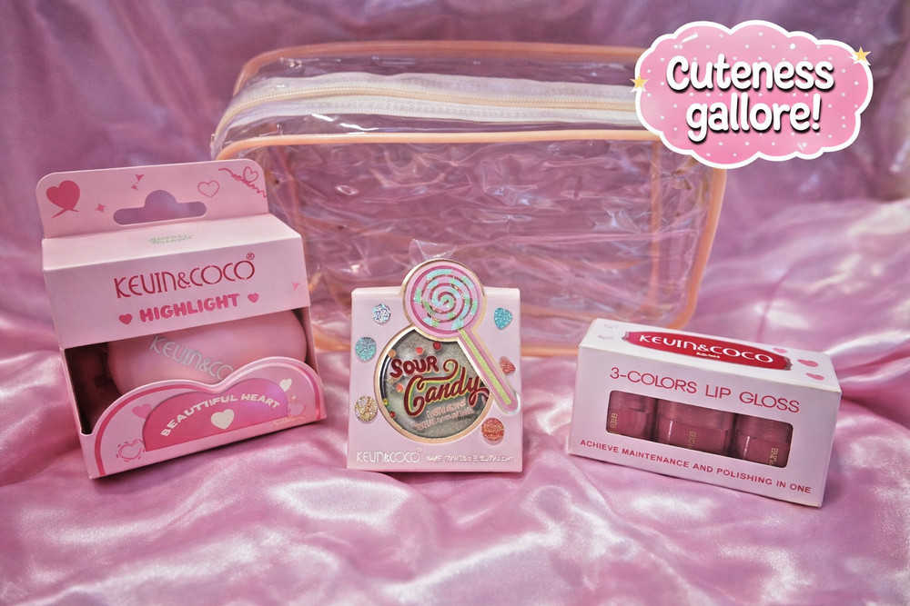 Highlighter Eyeshadow & Lipgloss Trio Cute Makeup Gift Bundle Kevin & Coco