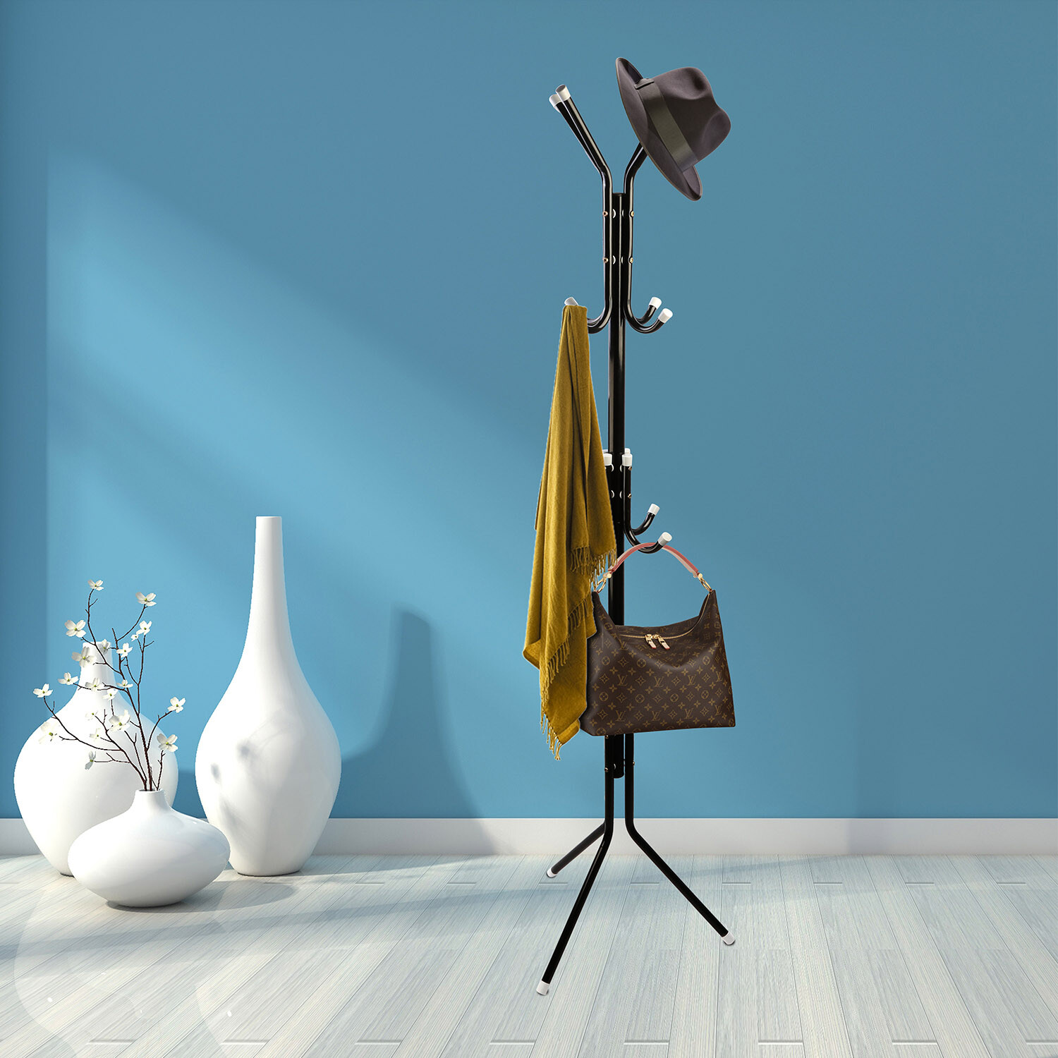 Coat Rack Hat Bag Stand Tree Clothes Hanger Umbrella Holder 12 Hooks Organizer