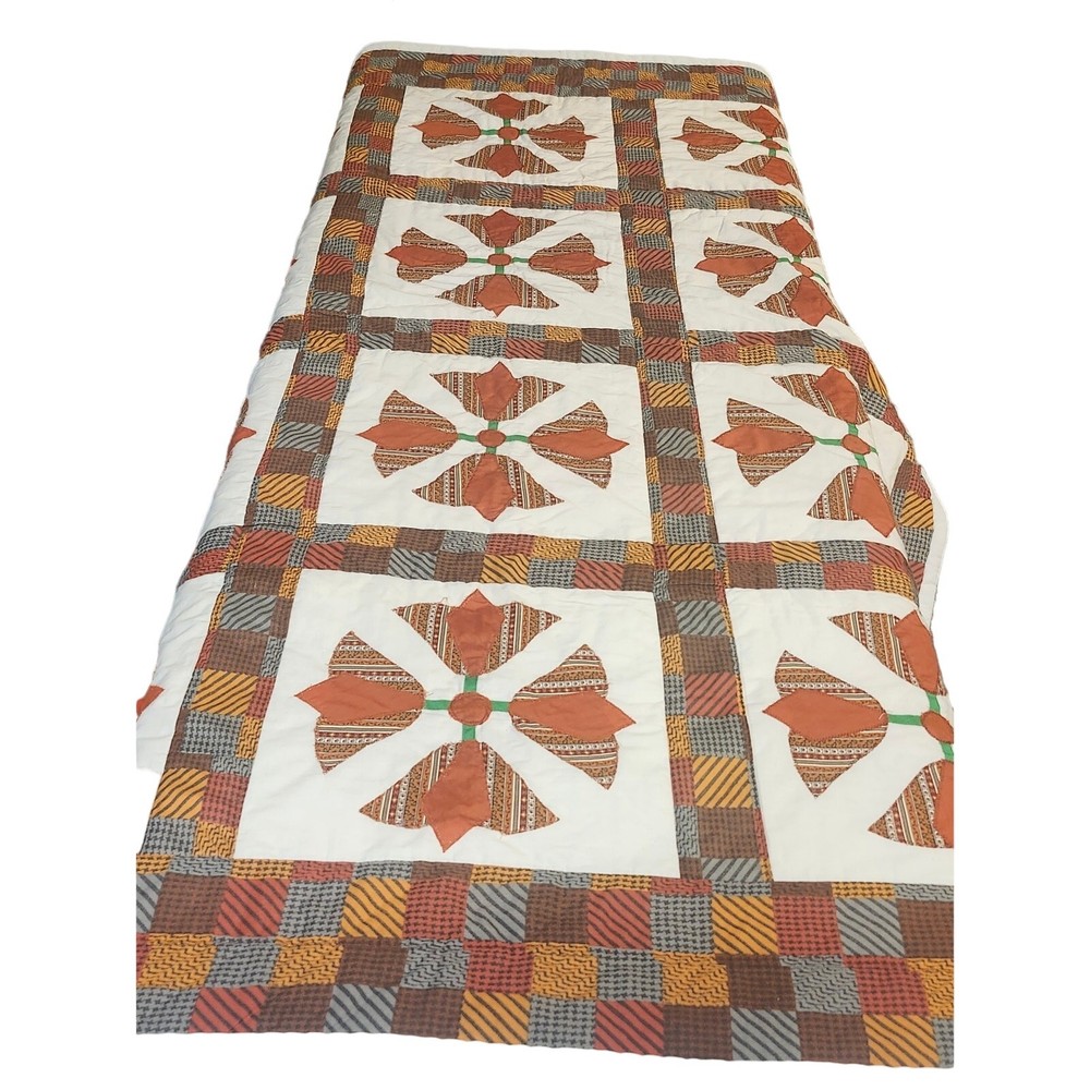 Patchwork Mixed Media Design Quilt 97" x 77" Flower Plaid Square Houndstooth