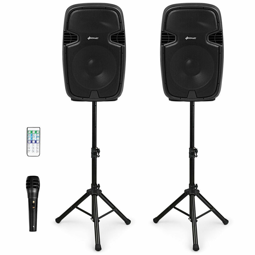 Portable Dual 15" 2-way 2000 W Powered Speakers w/ Controller