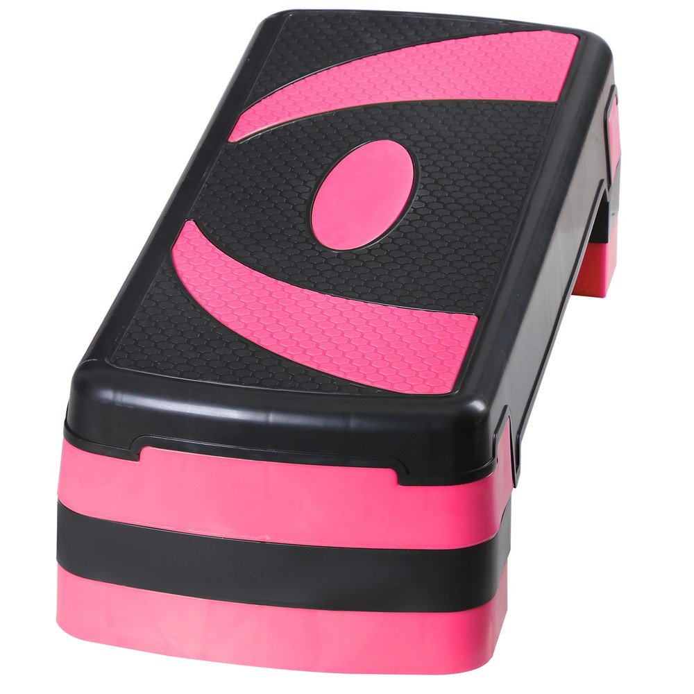 Adjustable Workout Aerobic Stepper Pink Exercise Step Platform with 4 Risers