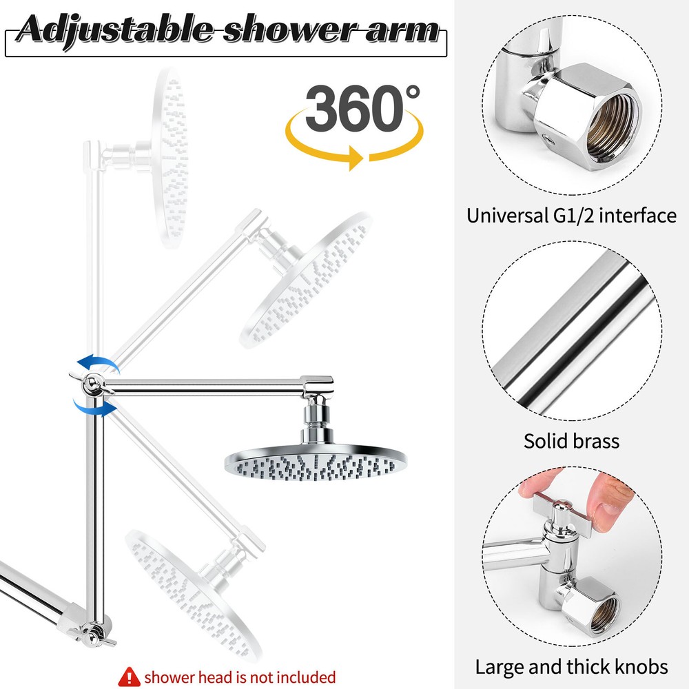 11 Inch Metal Shower Head Extension Arm,Solid Brass Height Angle Adjustable