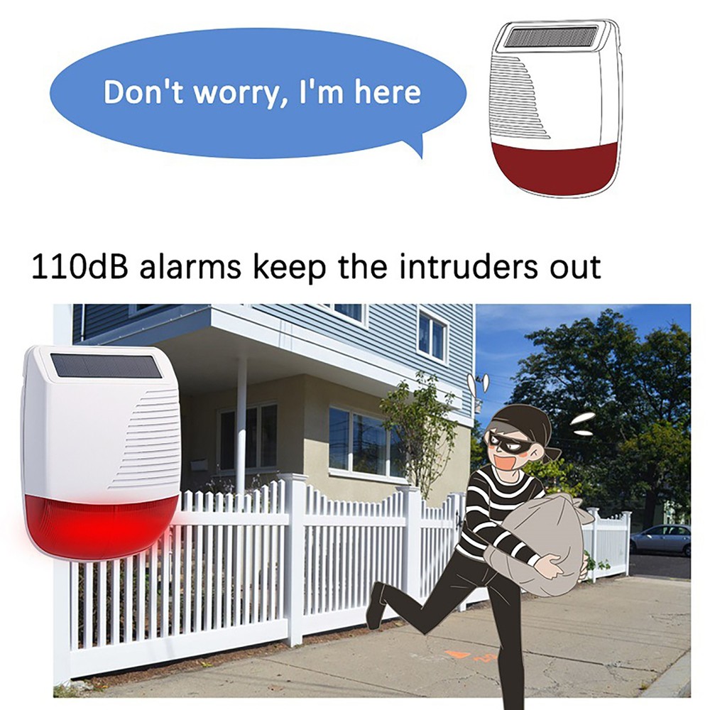 Solar Alarm Light Strobe Audible Wireless Motion Sensor Detector Security Siren