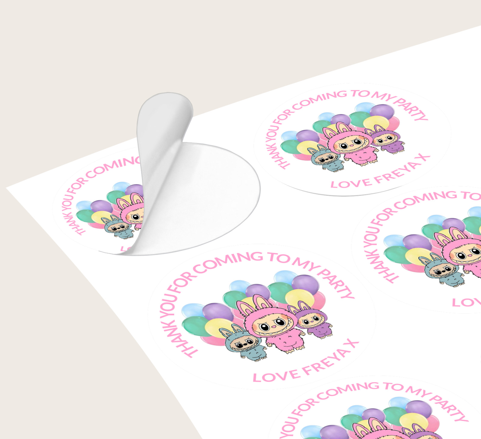 Personalised Round Birthday Party Sweet Bag Stickers Kids Party Stickers Labubu