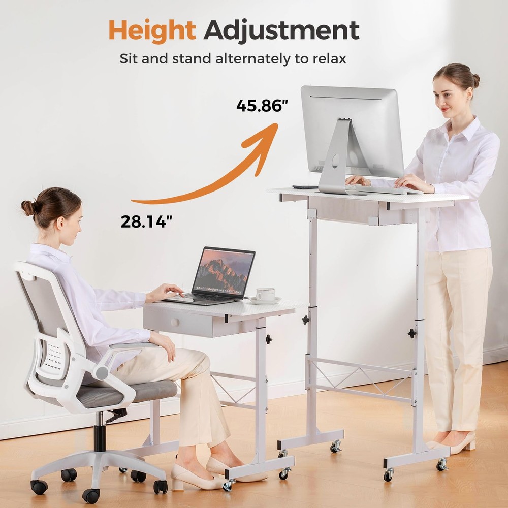 COMHOMA Small Standing Desk Adjustable Height Mobile Computer Desk Rolling Lapto