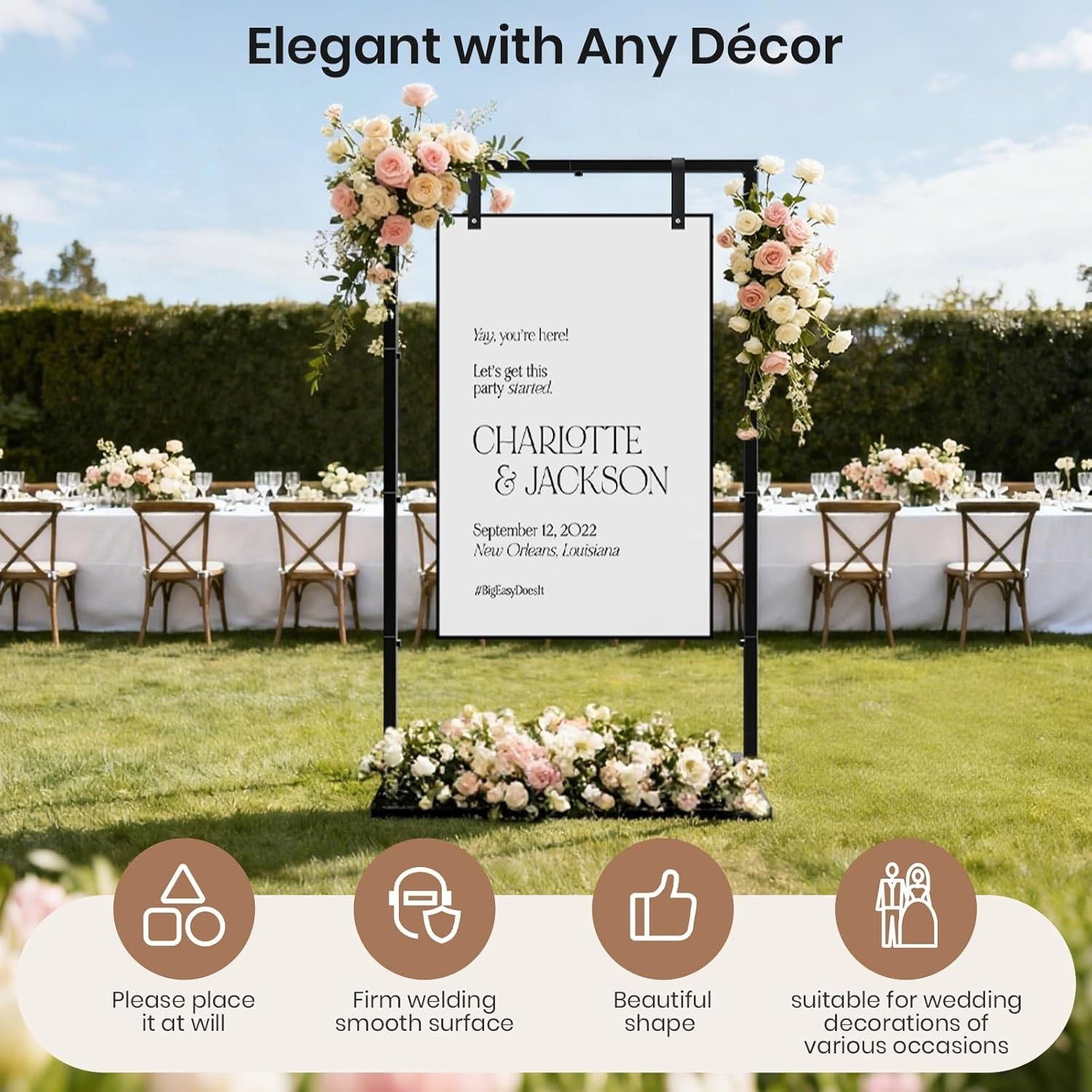 Wedding Sign Holder Adjustable Welcome Wedding Sign Stand W/ Leather Sign