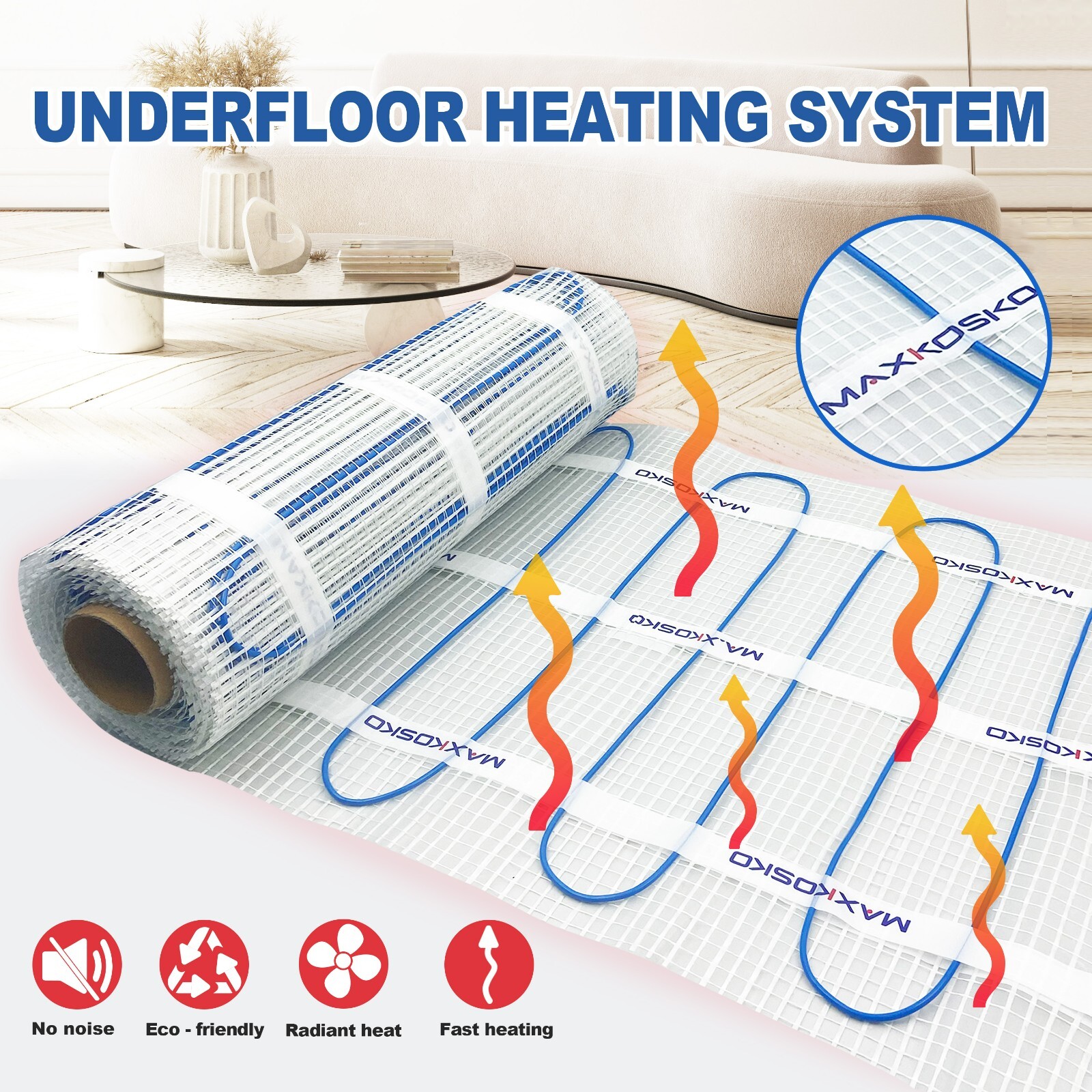 MAXKOSKO Electric Floor Heat Mat Kit, 120V Underfloor Radiant Heating System