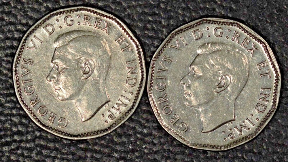 1946 & 1947 Canada Nickels, AU & XF, 2 Coins