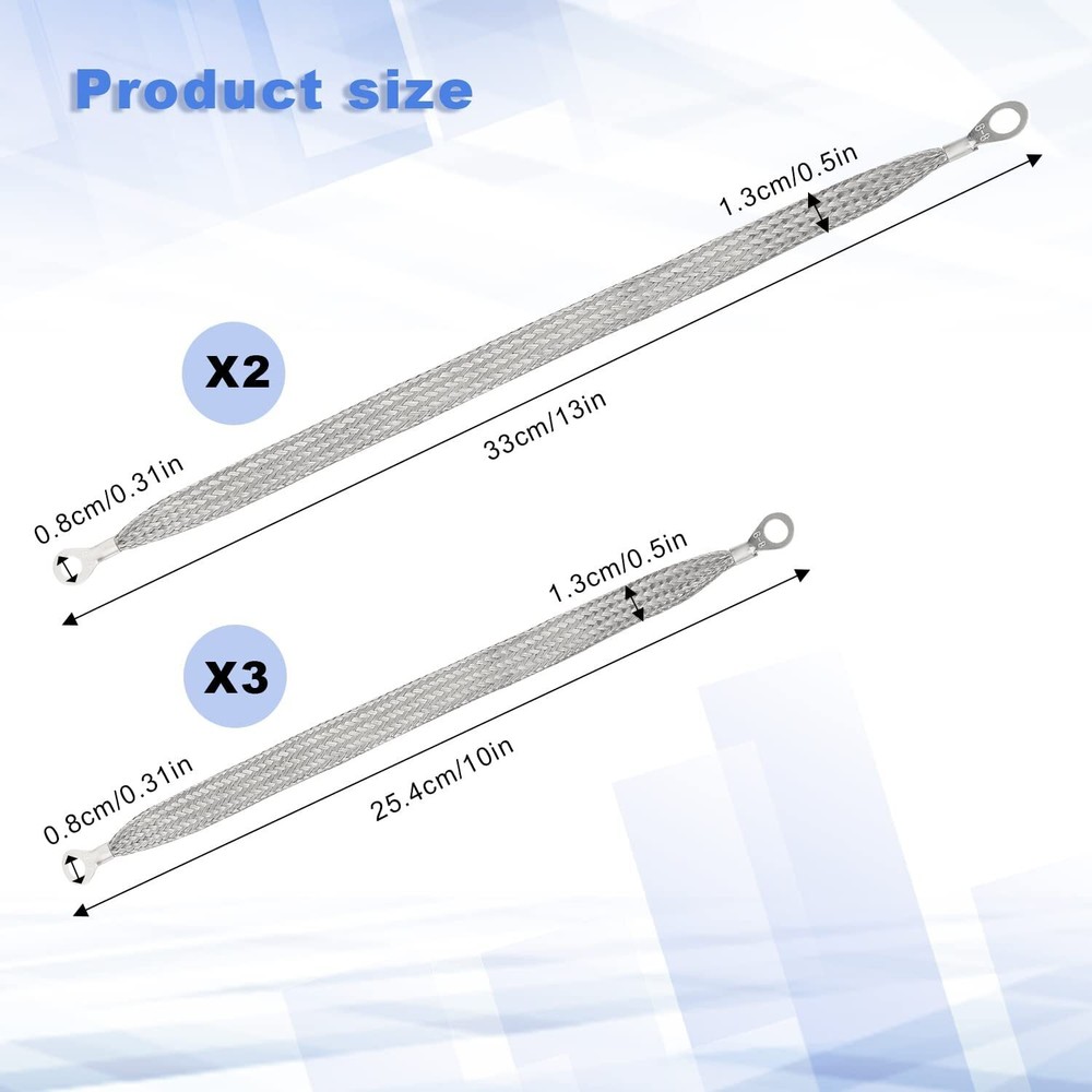 5× Universal Automotive Ground Strap Tinned Copper Car Engine Ground Strap Cable