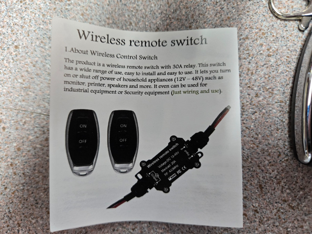 Wireless Remote Switch, 12-48V, 2 RF Remote Controls