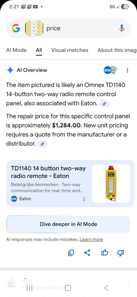 Eaton TD1140 Omnex Trusted Wireless 14-Button Lifting Machine Remote