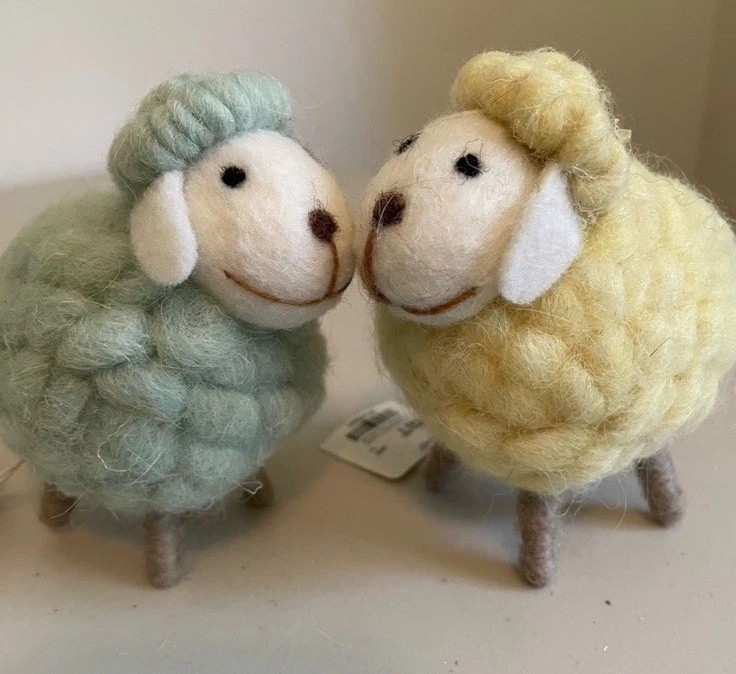 Pier 1 One Imports Set Of 4 Easter Wool Sheep Pastel Lambs Spring Decor