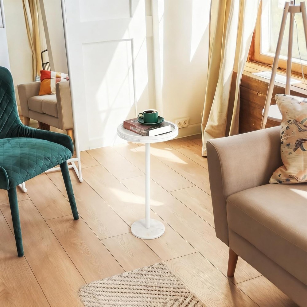 Round Side Table for Small Spaces Small Drink Table Side Table w/Anti-Fall Guard