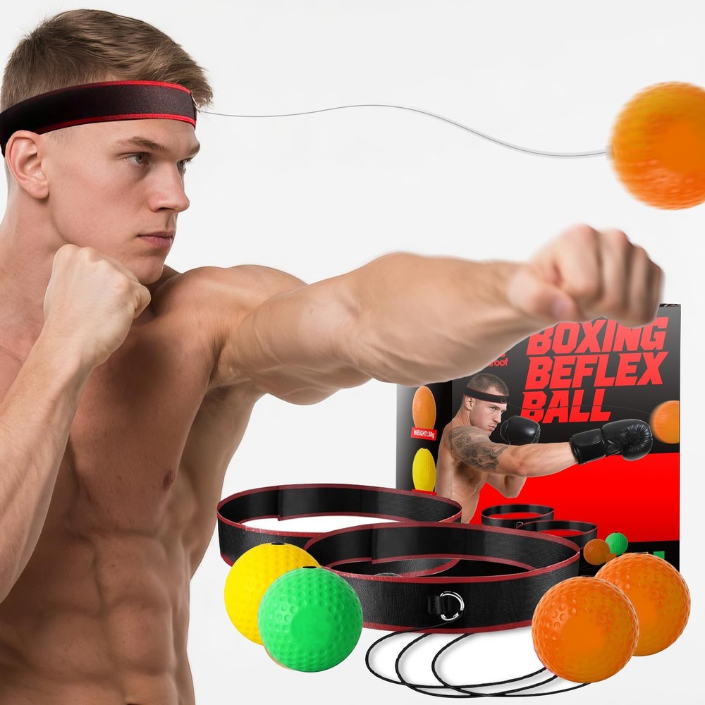 Boxing Reflex Ball Headband Set - 4-Pack Reflex Balls with 2 Adjustable Headb...