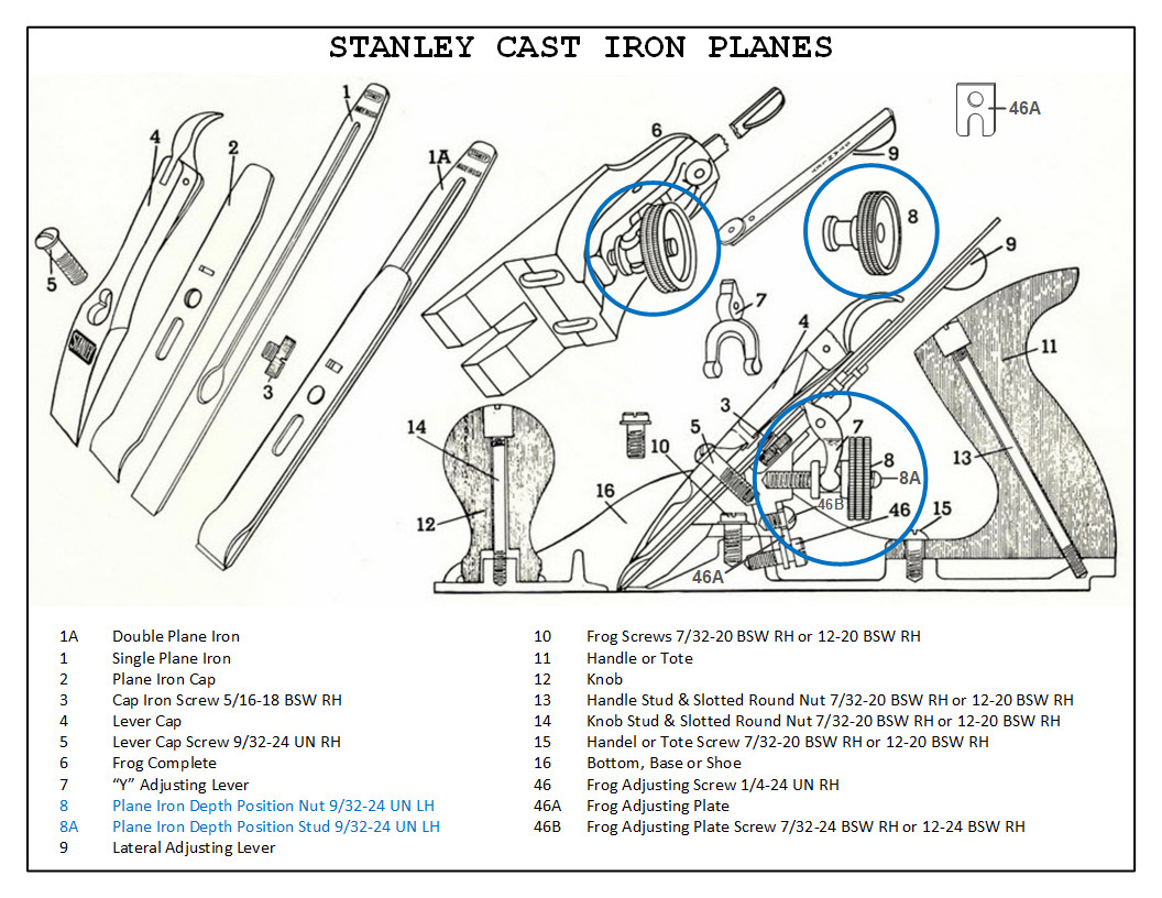 9/32-24 Left Hand Thread Stud Removal Hex Nuts for Stanley Planes