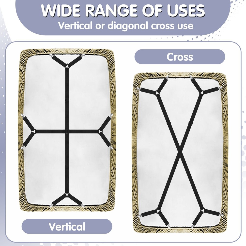 6 Pack Adjustable 2 Way Bed Sheet Straps Clips Elastic Bed Sheets Straps