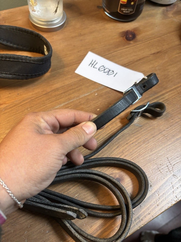 Black Leather Split Reins 74" Length 5/8" Width, Buckle ends