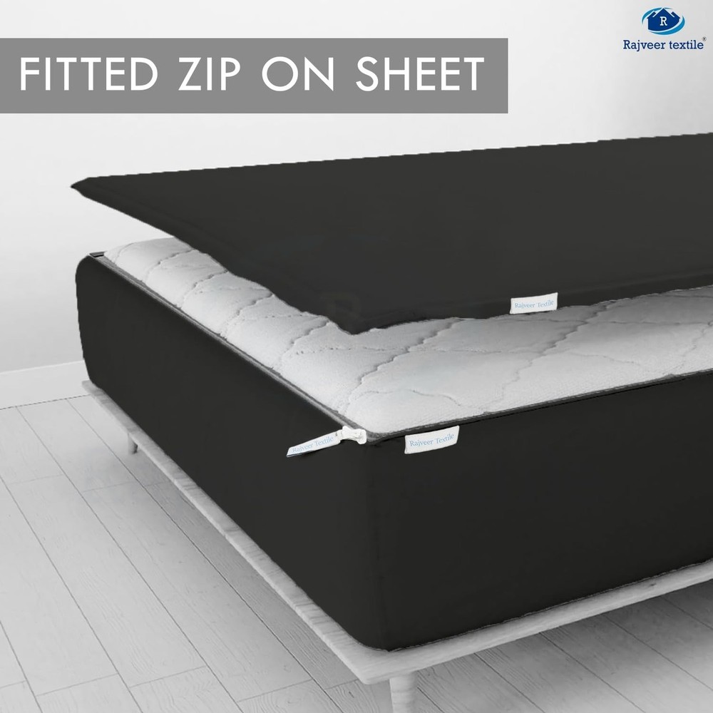 Zip On Fitted Sheet - Includes 1 Fitted Base + 2 Zip Sheet - Easy to Change, ...