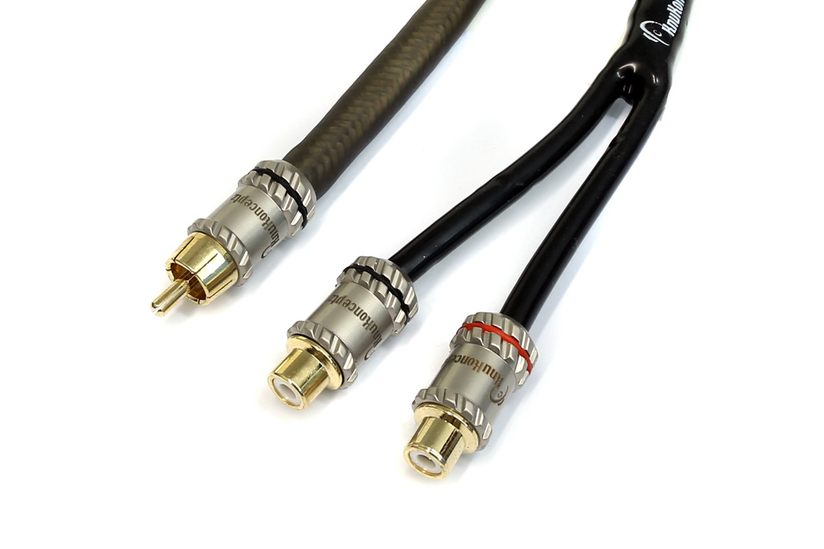 KnuKonceptz Krystal Twisted Pair 1 Male to 2 Female Y Adapter RCA Cable Splitter