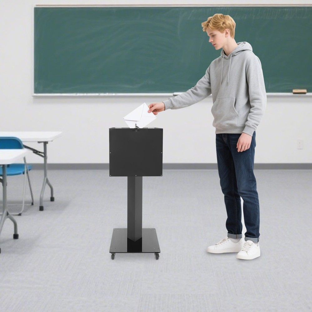 Floor Standing Donation Box with Lock, Key & Wheels for Versatile Use