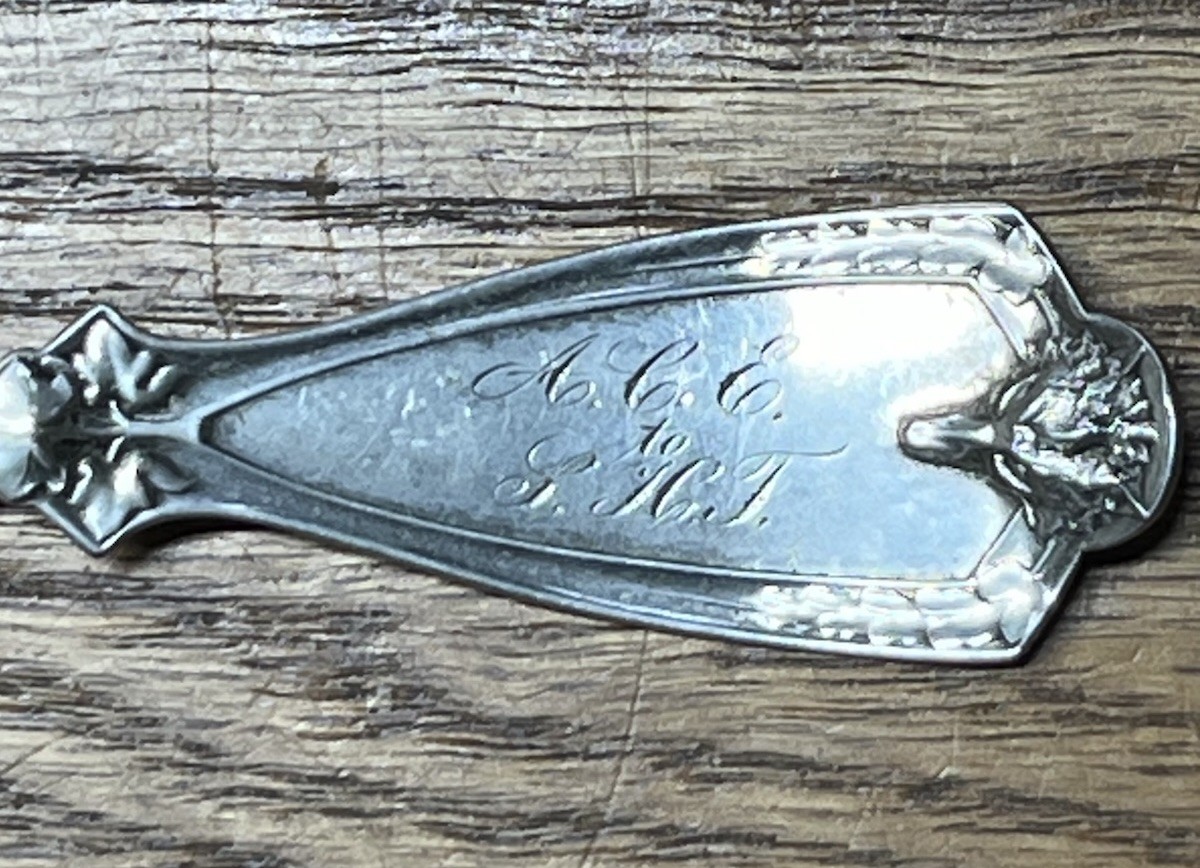 American Coin Silver Serving Tablespoon Realistic Fox Head F A B & Co Monogram