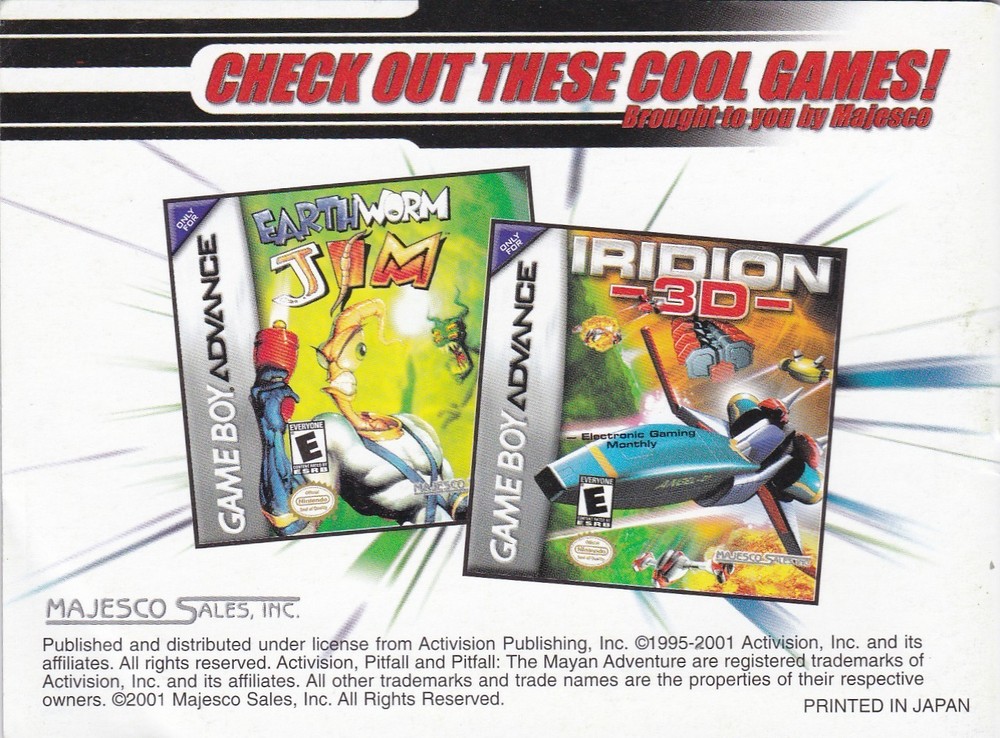 Game Boy Advance Pitfall Instruction Booklet 2001