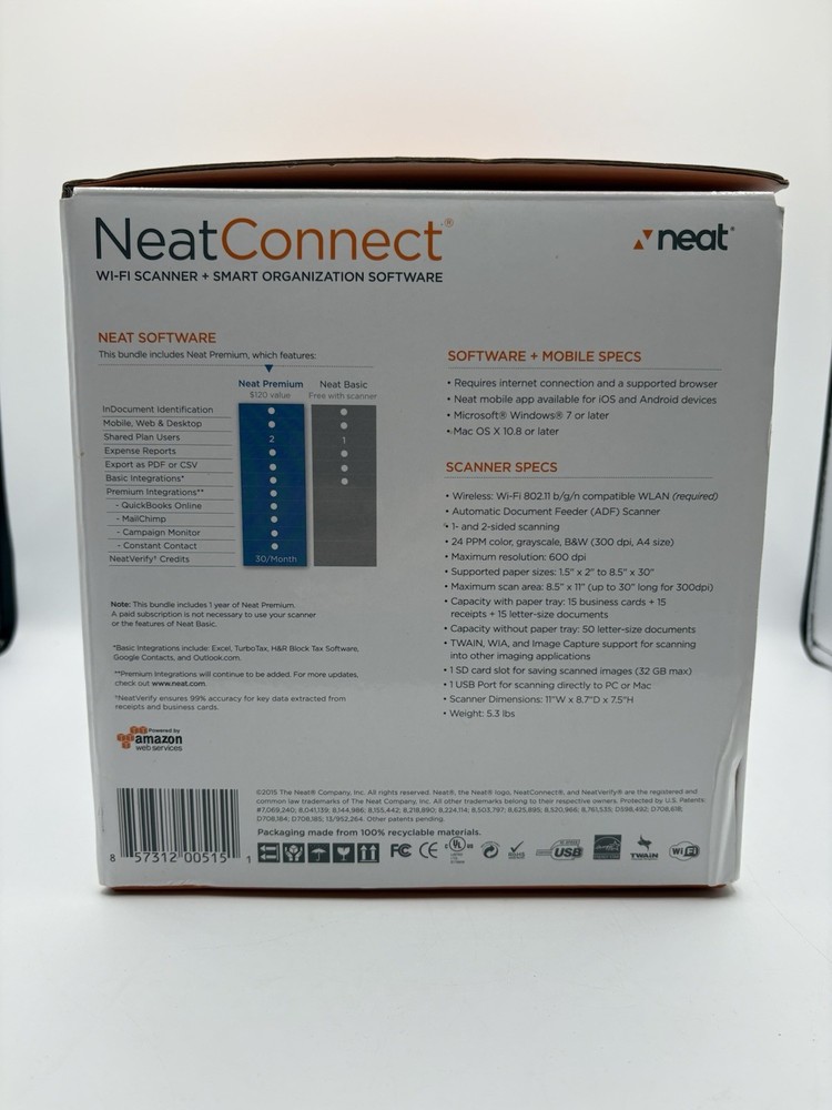 NEAT NC1000 Wireless Pass-Through Scanner - Cloud Scanner & Data Filing System