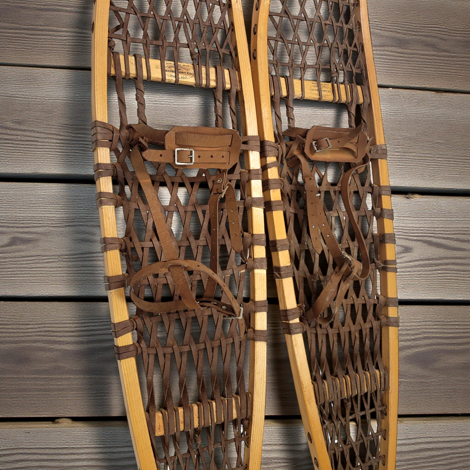 Vintage Snowshoes Northwoods Brand Made In Canada 56" x 10" Safesport Denver CO.