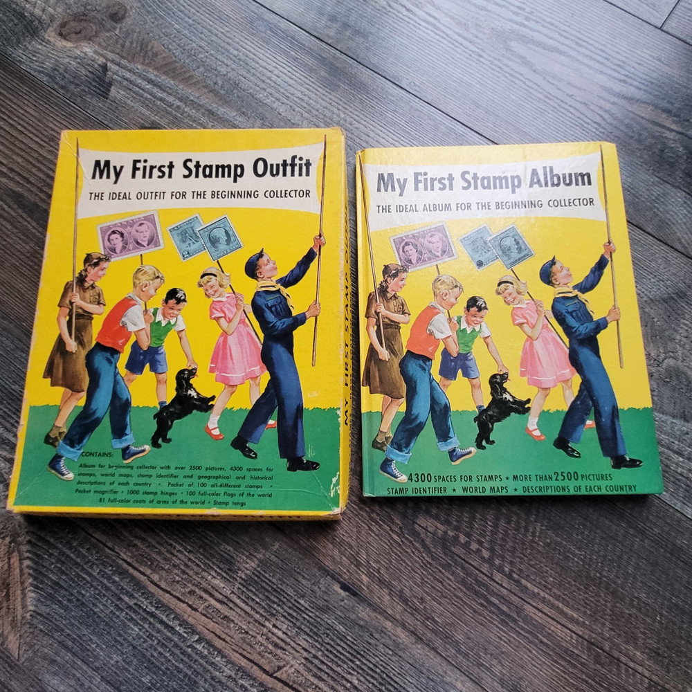 My First Stamp Album Vintage 1960 Includes Many Stamps Stamp Hinges Tweezers