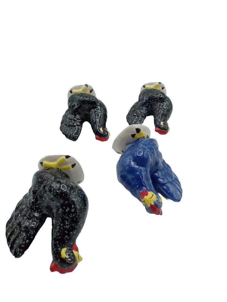CHICKENS 3 BLACK 1 BLUE MINITURES CERAMIC 4 PC. SET