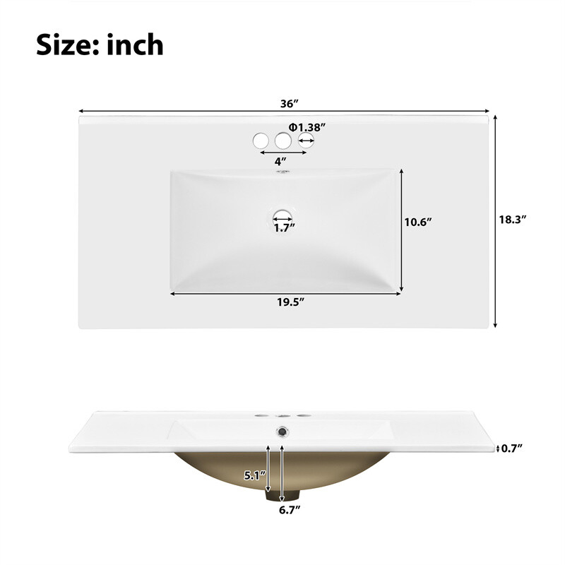 36" White Bathroom Vanity Set,Solid Wood Frame w/Ceramic Sink &Versatile Storage