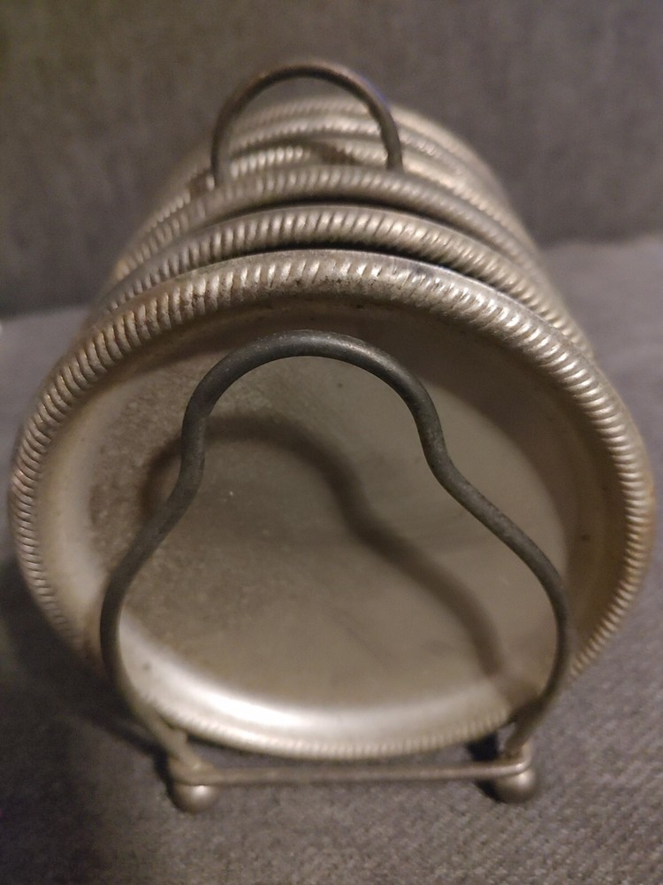 Vtg Silver Plated Coasters W/ Caddy