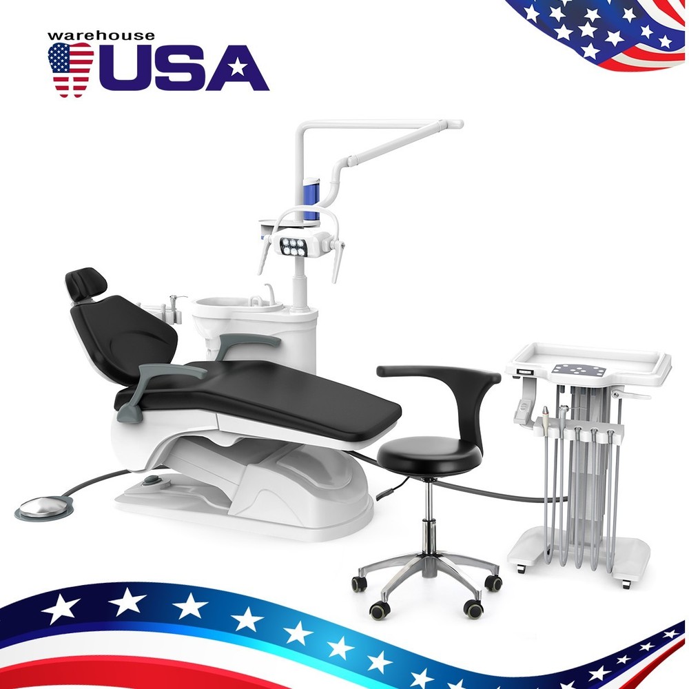Dental Unit Chair Computer Controlled PU Doctor's Stool + Mobile Trolley