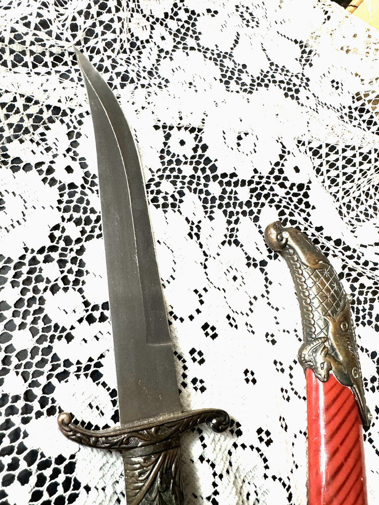 Ram Head Dagger with Ornate Scabbard Red Inlay