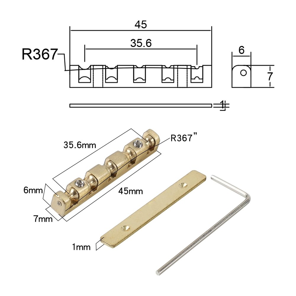 Brass 5 String Bass Roller Nut Adjustable Replacement