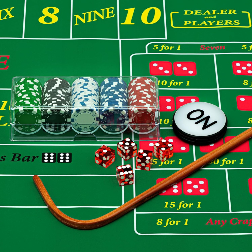 Craps Tabletop Game Set, Includes 35" X 70" Rubber Craps Tabletop Layout Mat, 36