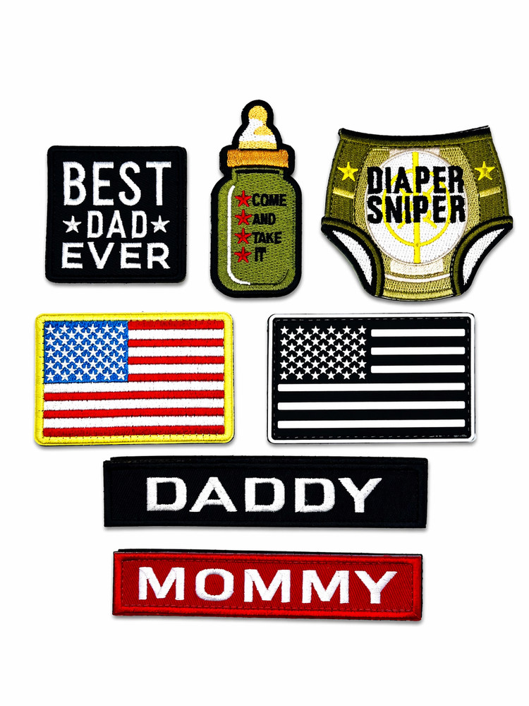 Funny Tactical Morale Patch Dad Mommy USA Flag Hook Loop Embroidered Set 7