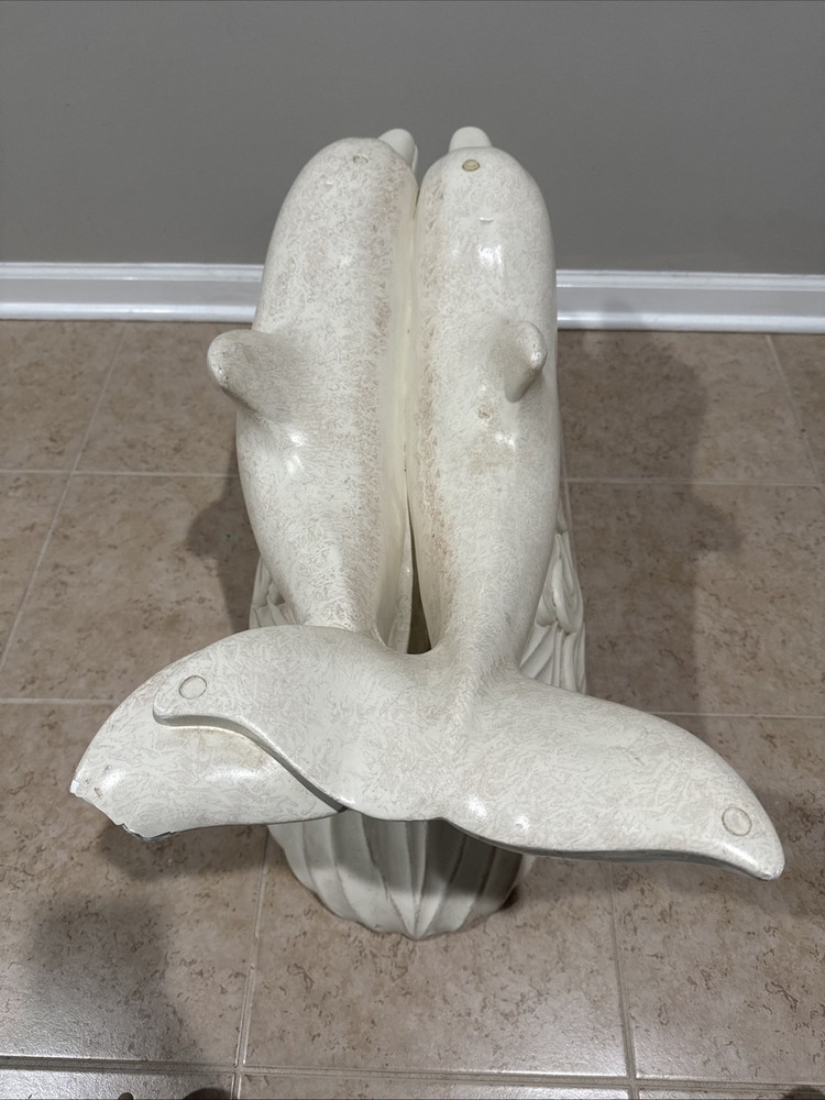 Vintage Mid Century Plaster Chalkware Double Swimming Dolphins Coffee Table Base