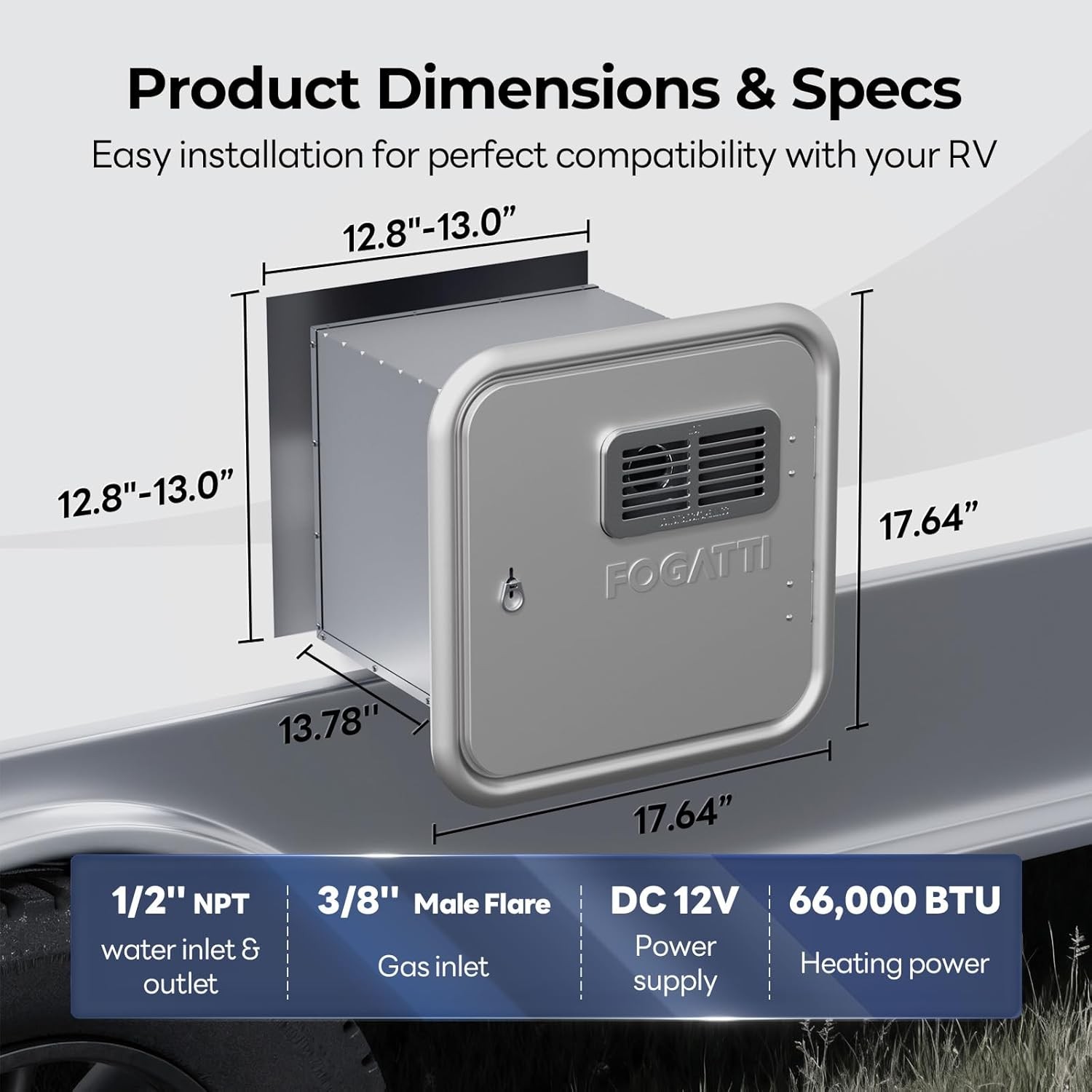 FOGATTI RV Tankless Water Heater InstaShower Ultra, 0.5-3.6 GPM 66,000 BTU