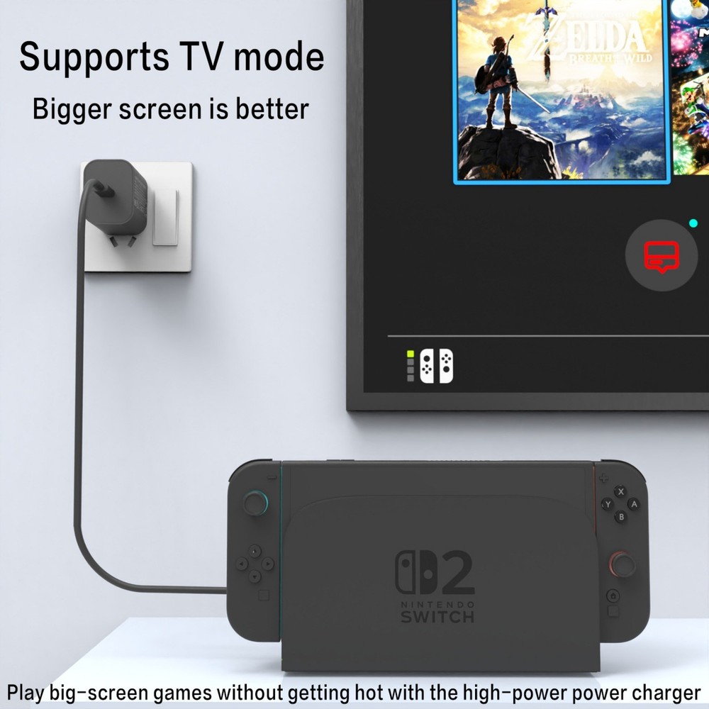 60W USB C Charger for Switch2 Ac Adapter - 20V 3.0A Fast Charging Switch 1/2