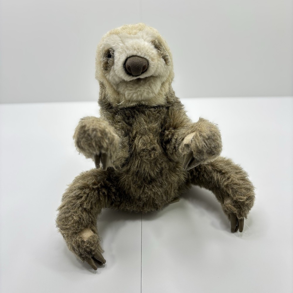 Folkmais Gray Three Toed Sloth Plush Hand Puppet 13”