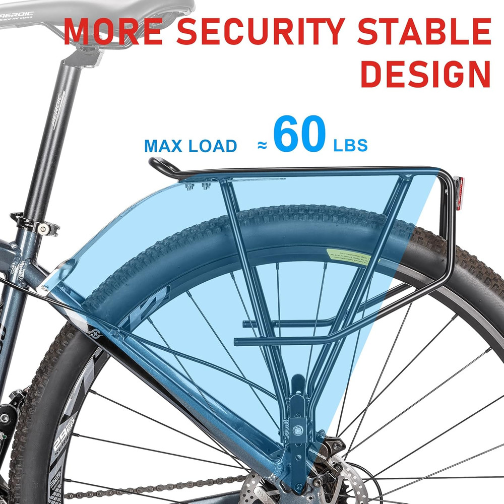 Adjustable Rear Bike Rack - Large Capacity for 26"-29" Frames, Disc/Non-Disc