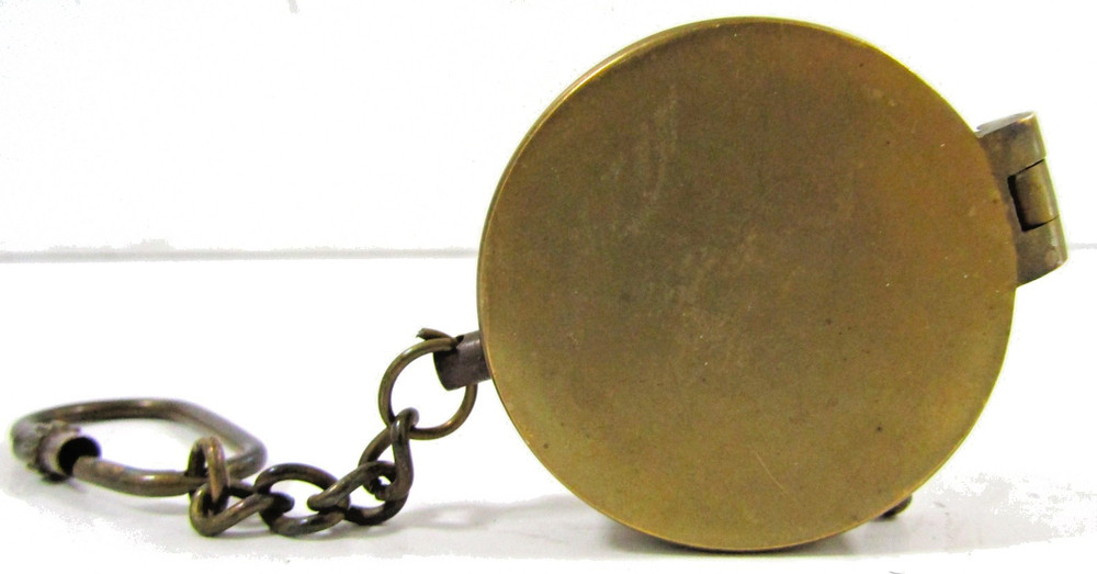 Antique Brass Lidded Compass with Keychain 1 3/4" Diameter