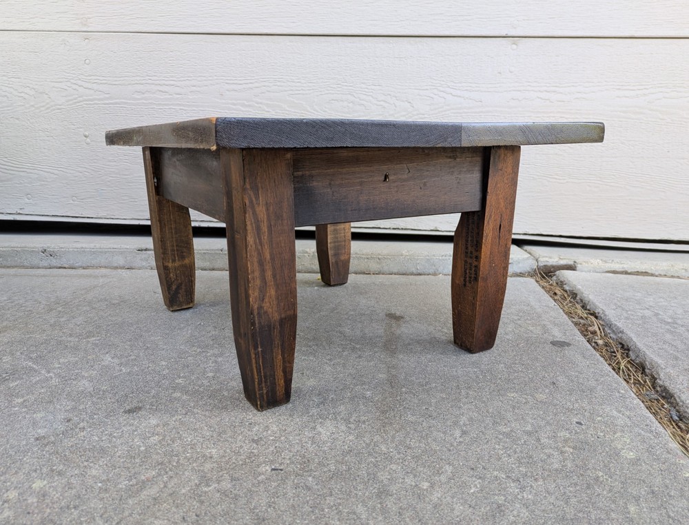 Vintage Rustic Solid Wood Low Floor Table Plant Stand Spanish Colonial Brutalist