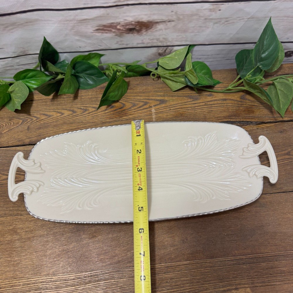 Lenox Ivory Rectangular Celery Asparagus Serving Tray Platter 13.5" Silver Trim