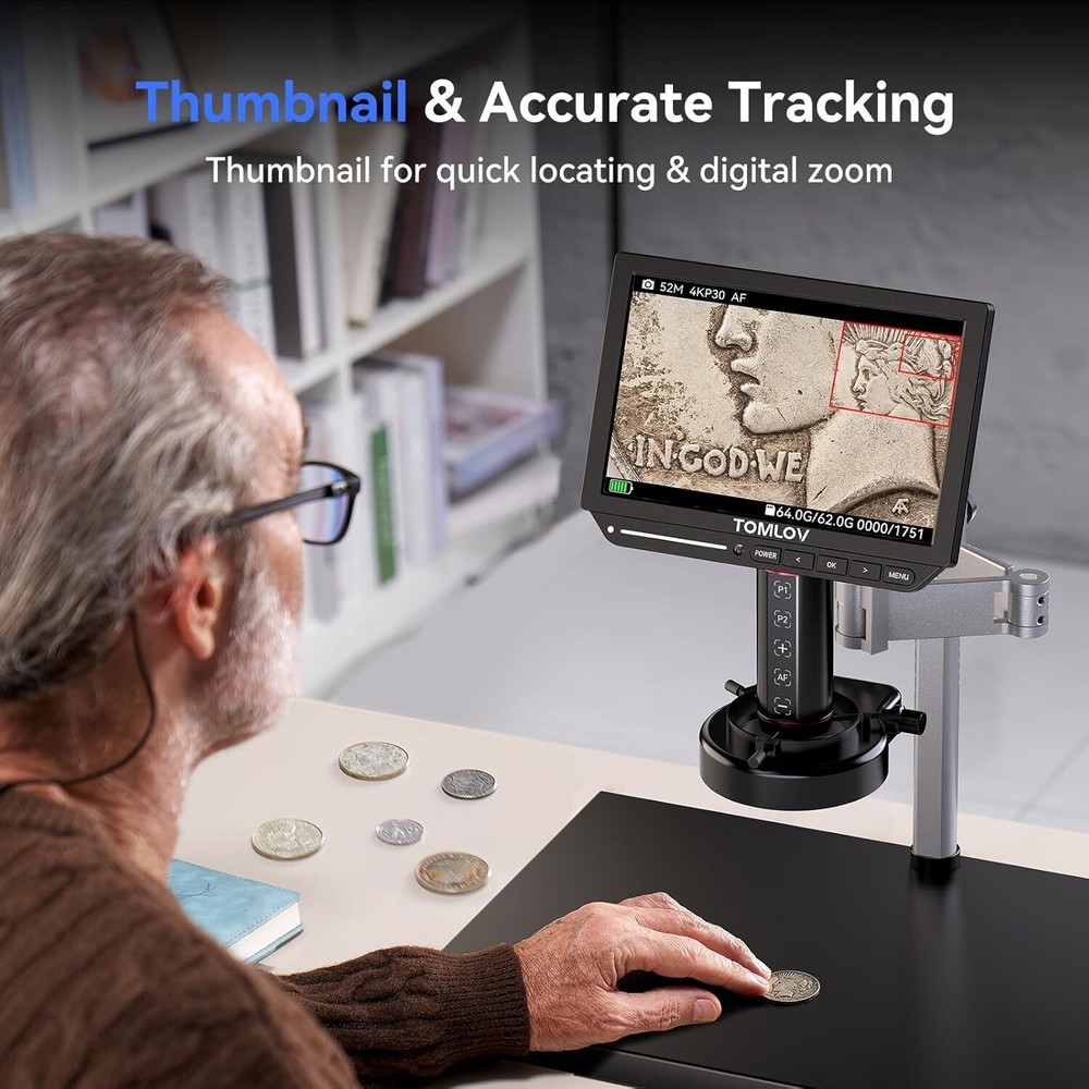 TOMLOV 2000X Digital Microscope Auto focus 10" 4K Ultra HD Error Coin Microscop