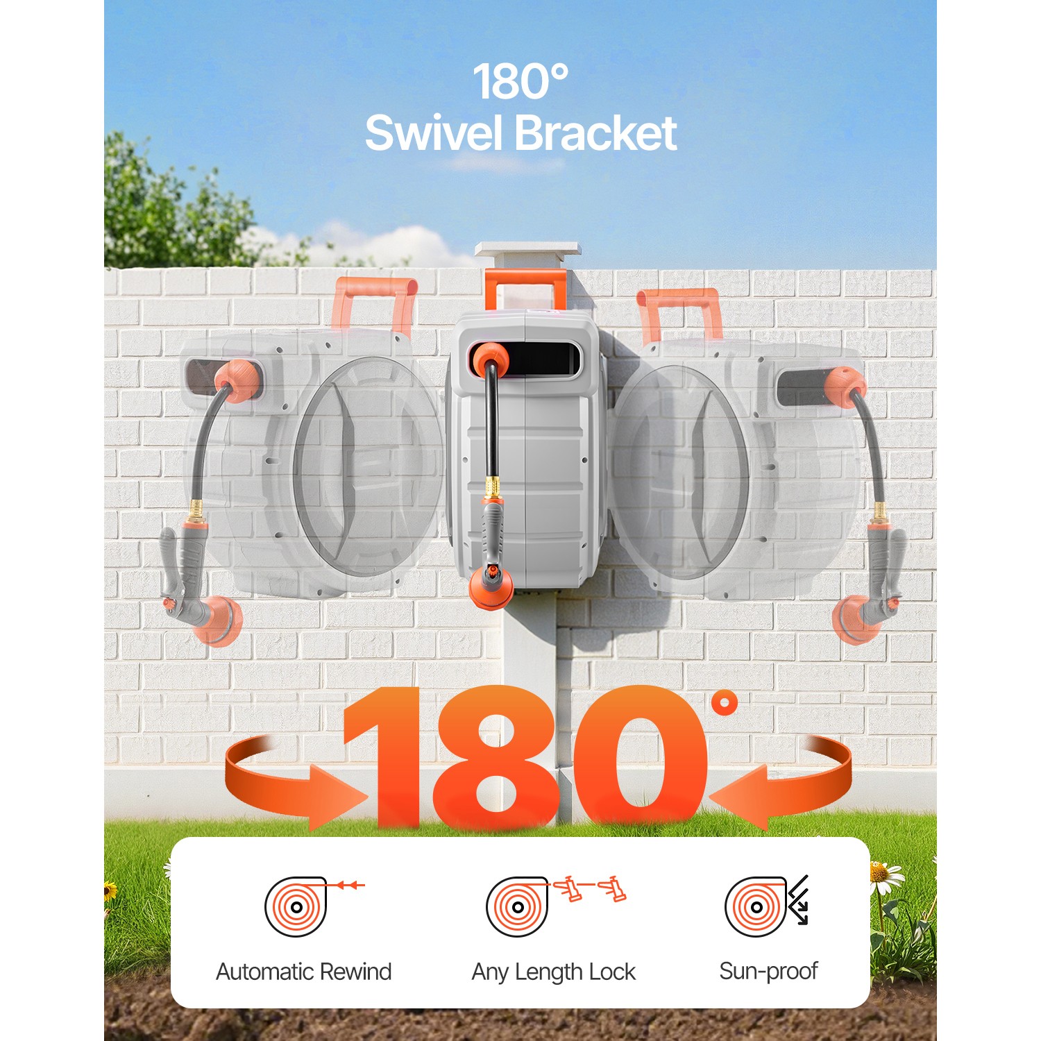 Retractable Garden Hose Reel 5/8 Inch x 100 ft Wall Mounted Garden Hose