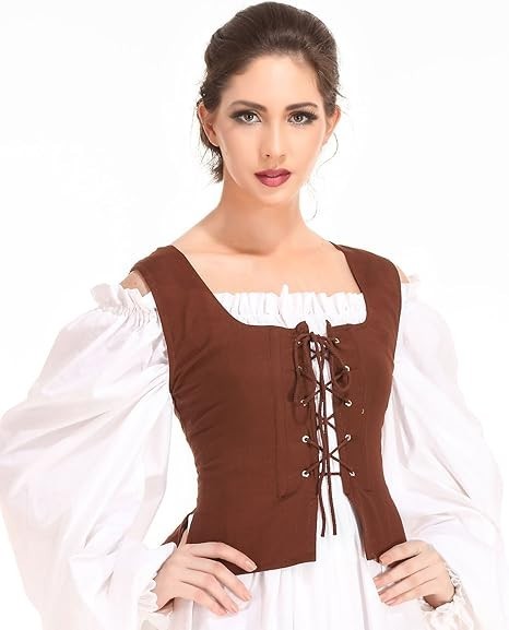 Medieval Wench Pirate Renaissance Costume Reversible Peasant Bodice Brown